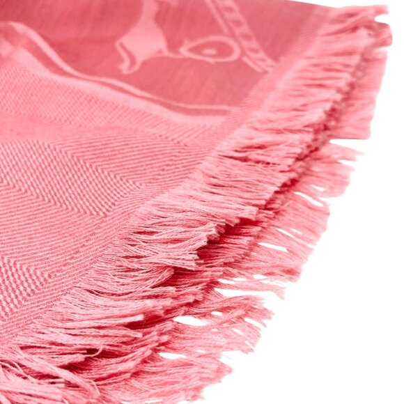 HERMES H Logo New Libris Shawl Scarf Wrap Fringe Pink Cashmere Silk [105760] - Picture 7 of 12